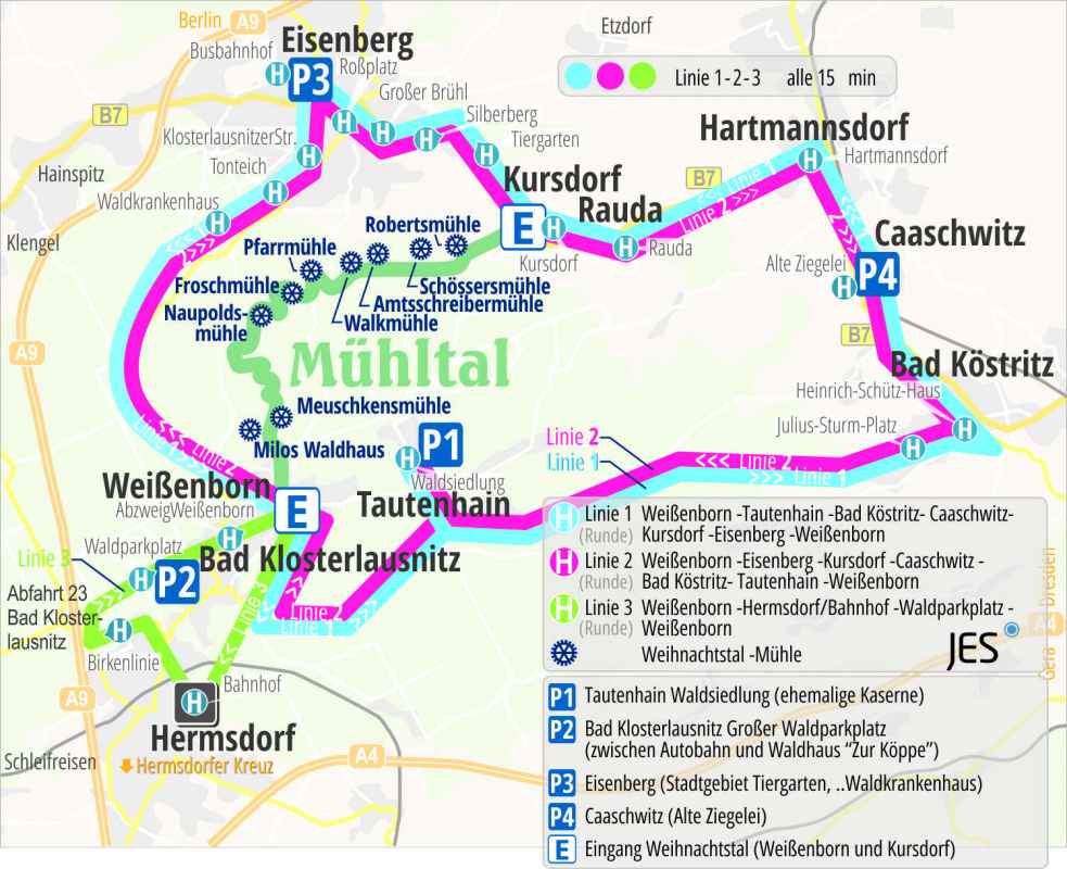 Karte zum Shuttleverkehr des Weihnachtstals 2023